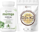 Micro ingredienti Vitamina D3 10.000iu + K2 200mcg Olio di cocco Softgels & Moringa Oleifera 6,000mg Equivalente 300 capsule Bundle 2 Pack | Vitamine di sole essenziali | Supplemento antiossidante
