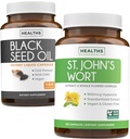Black Seed Oil & St. John's Wort (3-Month Supply) Harmony Essence Bundle of Black Seed Oil (180 Capsules) Cold-Pressed Nigella Sativa & St. John's Wort (180 Capsules) con potente 900mcg Hypericin