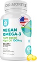 DR. MORITZ Vegan Omega-3 Softgels per adulti e bambini, Fatto da olio di alghe con DHA EPA, Piccolo alghe Omega 3 Integratori, Vegan, 60 Conte