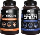 PURE ORIGINAL INGREDIENTI L-Tirosina e Magnesio Citrato Bundle, 365 capsule Ogni, Sempre Pure, Lab verificato
