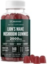 Leoni Mane Mushroom Gummies per gli adulti, 140 conte Bulk Lion's Mane Chewables, Alta potenza 10:1 estratto organico è di 2000mg, Supporti supplemento Clarity mentale, Focus, Mood e Cervello