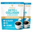 VitaCup Keto + Collagen Coffee Creamer Vanilla Flavor w/MCT, Collagen Protein, Coconut Water, L-teanina per Keto Diet, Caffè, Smoothies, & Shakes, Dairy-Free, Gluten-Free, Soy-Free, 2 borse, 10oz ogni