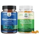 Bundle di Integratore Glutathione Ridotto con Cardo Latte - 500 mg per Serving Pure L Glutathione e Masticabile Vitamina C Gummies per Adulti - Acido Ascorbico Gomma Immune Booster & Cold Remedy
