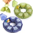 Organizzatore di pillole settimanali tondi, gommato TPU, contenitore di viaggio 7 giorni, con 7 grandi scomparti, grande per le vitamine e i supplementi giornalieri, carino caso di pillole con grandi lettere e braille (2 pz)