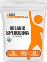 BulkSupplements.com Polvere di Spirulina Organica - Superfood, Polvere di Spirulina Verde, Supplemento di erbe - Vegan-Friendly, 3g per porzione, 250g (8.8 oz) (Pack of 1)