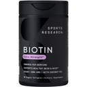 Sport Research® Biotin 5000mcg con olio di cocco biologico - Biotina (Vitamina B7) per la pelle sana e il supporto dei capelli* - per le donne e gli uomini - Vegan, Non OGM, Gluten & Soy-Free - 30 Veggie Softgels