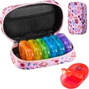 Serfeymi Organizzatore di viaggio settimanale 2 volte al giorno AM Aggiornato Rainbow Pill Box 7 giorno con custodia portatile della pellame della tela della cerniera, organizzatore di medicina per le pillole, vitamine, oli di pesce - rosa 01