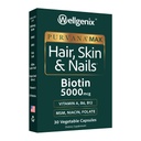 Wellgenix Purvana Max Hair, Skin, and Nails Vitamin - Doppia resistenza Biotin 5000 MCG, VIT A & B, Acido Folico, Estratto di semi di Uva - Supplemento di supporto per capelli -30 Capsule (Pack of 1)