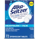 Alka-Seltzer bruciore di stomaco + dolore aspirina effervescente + compresse azotate, sollievo da bruciore di stomaco veloce e sollievo da indigestione acida, sollievo da dolore con aspirina, 72 Ct