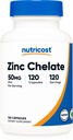Nutricost Zinc Chelate 50mg, 120 Capsule Vegetariani - Gluten Free e Non OGM