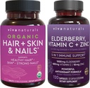 Capelli biologici e chiodi + Elderberry, Vitamina C & Zinc Bundle, Realizzata con Biotin 5000mcg per capelli sani, Elderberry per il supporto antiossidante e immunitario