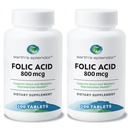 Integratore di acido folico 800 mcg di Splendor della terra, Supporta la salute del cuore, Supporta la salute riproduttiva delle donne, Compresse rivestite di liscio (800 mcg, 200 compresse, Confezione di 2)
