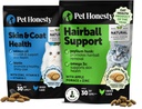 Cat Skin & Coat Health & Hairball Support Bundle: Omegas & Biotin Chews per Shiny Coat & Furball Remedy (Fornitura Pollo 30-Day)