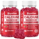 Calcium Gummies + Magnesio e zinco con vitamina D3 & K2, supplemento di calcio ad alto assorbimento per Bone, denti e supporto immunitario, non OGM, Vegan, 120 conte