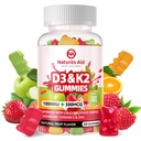 Nature Aid Zucchero-Free Vitamina D3 K2 Gummies con Calcio + K2 (MK-7), Citrato di Magnesio, Vitamina C, Extra Forza - Assorbimento finale per i denti del muscolo Bone Immune, Vegan - 60 Gummies