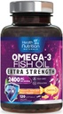 Omega 3 Fish Oil 2400 mg - Triple Strength Omega3, EPA & DHA Fatty Acids Supplemento - Supporto naturale per Immune, Cuore e salute del cervello - Caught selvaggio, Non OGM, Limone Flavor, Burpless - 120 Softgels