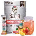 Salud 2-in-1 Energy Drink Powder + Focus, Peach Lemonade, Organic Caffeine, B6 + B12, Theanine, Clean Energy Drink Packets, Agua Fresca Mix, Non-GMO, Gluten Free, Vegan, 1g di zucchero, (15 Servings)