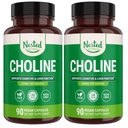 Nested Naturals Choline Bitartrate 500mg - Integratori di colina ad alta potenza - Supporta la salute materna e fetale durante la gravidanza* - 100% Vegan & non OGM - 2-Pack (180 capsule vegane)