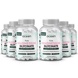 Organics Ocean Pure Magnesium Glycinate con zinco - Massima resistenza Chelated Magnesium Supplemento per le donne e gli uomini per Crampe muscolari e sostegno al sonno - 6 bottiglie