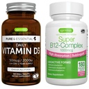 Vitamina giornaliera D3 + Super B12-Complex, Bundle vegetariano, 365 2000iu Vitamina D3 Compresse + Alto assorbimento sublinguale B12, di Igennus