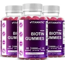 Vitamatic Biotin Gummies 10.000 mcg per capelli più forti, pelle e unghie - 60 Vegan Gummies - Chiamata anche vitamina B7 (3 bottiglie)
