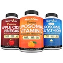 Glutathione Liposomal Premium Nutrivein, Capsule Aceto di Sidro di Mele, & Vitamina C Supplemento Bundle: Vitamina C, Capsule ACV, & Glutathione Supplement Bundle per Difesa Cellulare & Detox