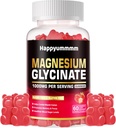 Magnesio Glycinate Gummies 1000mg - Zucchero Gratuito Magnesio Potassio Supplemento con Vitamina D, B6, CoQ10 per Calma Mood & Sleep Support - 60 Gummie di Fragola.