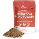 Organic Mushroom Powder Blend - 4-in-1 Reishi, Lion’s Mane, Cordyceps e Chaga Mushroom Supplement Extract Complex, Mushroom Blend Powder for Immune Boost & Brain Support, Add to Coffee, Tea or Water