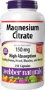 Webber Naturals Citrato di magnesio, 150 mg Per capsula, 250 capsule, alto assorbimento, aiuta le ossa di sostegno, denti e corretto muscolo & funzione cardiaca, Gluten & Dairy Free