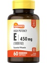 Vitamina E | 450mg (1000 IU) | 60 Softgels | Supplemento di vitamina essenziale | Formula non OGM e senza glutine
