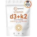 Micro Ingredienti Vitamina D3 5000 IU + K2 MK-7 100 mcg, 300 Softgels | 2-in-1 Vitamine D & K Complex | Extra Forza, Facile da ingoiare, Non-GMO, Senza glutine