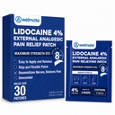 WELMATE - 4% lidocaina Numbing Patch - massima resistenza - Rilievo temporaneo di dolore, schiena, collo, spalle, ginocchiere, gomiti, gomiti, irritazioni cutanee minori - Topical analgesico non profumato - 30 ct