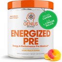 Polvere di pre allenamento energizzata Genius – Caffeina infusa pre-allenamento Booster supplemento con Beta Alanine & Alpha GPC, senza dolcificanti artificiali o dita - 200 mg di caffeina, 20 Serve, Anelli di pesca acida