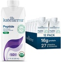 KATE FARMS Organic Adult Peptide 1.0 Formula, Plain, Sole-Source, Nutrizione a base vegetale idrolizzata per alimentazione orale o tubo, 11 Fl oz (12 Pack)