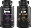 Complesso di integratori di zinco con rame e vitamina C - Flusso naturale 3X Zinc Carnosine e Ferro Supplemento 2-in-1 Complesso completo - Flusso naturale 2X Heme e Bisglicinato di ferro non emelato