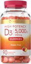 Carlyle Vitamin D3 Gummies | 5000 iu | 90 Count | Peach Flavored Gummy | Alta potenza per gli adulti | Vegetariano, Non OGM, Gluten Free Supplement