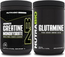 NutraBio Creatina Monoidrato Supplemento, non aromatizzato, (300g) e L-Glutamina Polvere, (500g) – Integratore di allenamento Bundles Supporta l'energia muscolare, il recupero e la resistenza