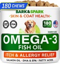 BARK&SPARK Omega 3 per cani - 180 Fish Oil Treats for Dog Shedding, Skin Allergy, Itch Relief, Hot Spots Trattamento - Joint Health - Skin and Coat Supplement - EPA & DHA Fatty Acids - Salmon Oil