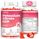 2 Pack Gummie di potassio per adulti donne e uomini, supplemento di citrato di potassio, Crampe di sostegno della gamba, salute del muscolo & equilibrio dell'elettrolita, senza zucchero, organico, vegano, fragola, 120 Cts