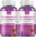 Magnesio Glycinate Gummies 400 mg, Alto assorbimento Magnesio Glycinate Supplemento con Potassio, Calcio, Vitamina D, B6 & CoQ10 per Notte, Muscolo Supporto Cranberry Flavor 60 Conte (2 Pacchetti)
