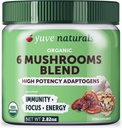 Polvere di estratto di funghi organici di Yuve 6 - Miscela magica di Reishi, Chaga, Lions Maine, Maitake, Cordyceps - Aggiungere a tè, Caffè, Smoothies - Supporto energetico e difesa immunitaria - 2.82oz