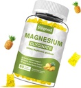 Magnesio Glycinate Gummies 600mg, Relax & Zzz Support, Magnesio Potassium Supplemento per adulti e bambini Senza zucchero, Vitamina C, B6 e CoQ10 ananas Flavor, 60 Conte