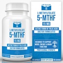 L-metilfolato 15 MG, Methyl Folate ottimizzato e altamente bioattivo, supplemento 5-MTHF per il supporto dell'umore e dell'immunità, supplemento di dieta naturale per l'energia, non OGM & Gluten-Free, 90 capsule