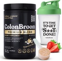 Polvere di Husk di Psyllium Premium di ColonBroom (Strawberry, 60 Servings) + Bottiglia di Shaker per polvere di fibra di colon Broom Bere Bundle - Pulitura del colon per la salute di Bloating Relief & Gut - Supplemento di polvere di fibra