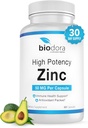 Zinc High Potency, No OGM, Vitamine per buona pelle, Integratore di Supporto Immune & Antiossidante, Vegan, 50 mg Per Serve, 60 capsule, Non infiammato