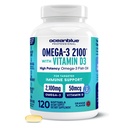 Oceanblue Professional Omega-3 2100 con vitamina D3 – 120 ct – Tripla resistenza Burpless Fish Oil Supplemento con EPA ad alta potenza, DHA, DPA e vitamina D3 – Wild-Caught – Arancione Flavor (60 Serve)