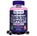 Feel Great Sambucus Elderberry Gummies con zinco e vitamina C per gli adulti | Supporto immunitario Booster | Berry Flavored Vegan Supplement | 90 Day Supply