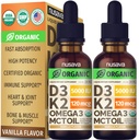 (2 Pack) Gocce di vitamina D3 K2 organiche con olio MCT Omega 3, 5000 IU - Liquido di vitamina D di resistenza massima, senza filler, liquido non OGM D3 per assorbimento più veloce e supporto immunitario (Vanilla, 1 Fl OZ x 2)