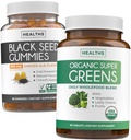 Gummies di olio di semi neri e super verdi (1-Month) - Boost verde giornaliero - Gummies di olio di semi neri Ginger Ale Flavor Nigella Sativa & Organic Super Greens completa Super Food Supplement