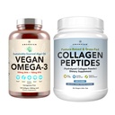 Pelle sana e articolazioni Bundle - Premium Vegan Omega-3 (120 capsule) da alghe marine + Grass-Fed Collagen Peptides Polvere (1kg - 100 Servings) Non OGM. Pelle Radiante, Giunti, Bones & Graceful Aging